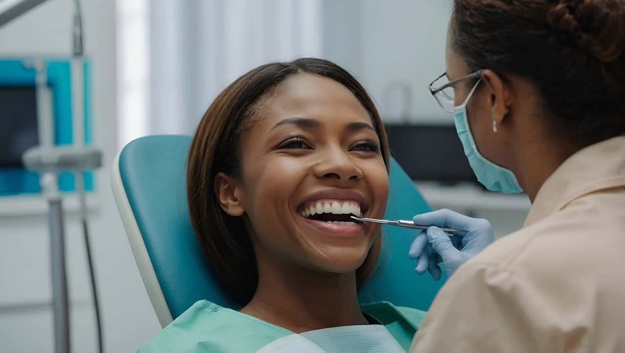A woman on the bed under dental treatment procedures