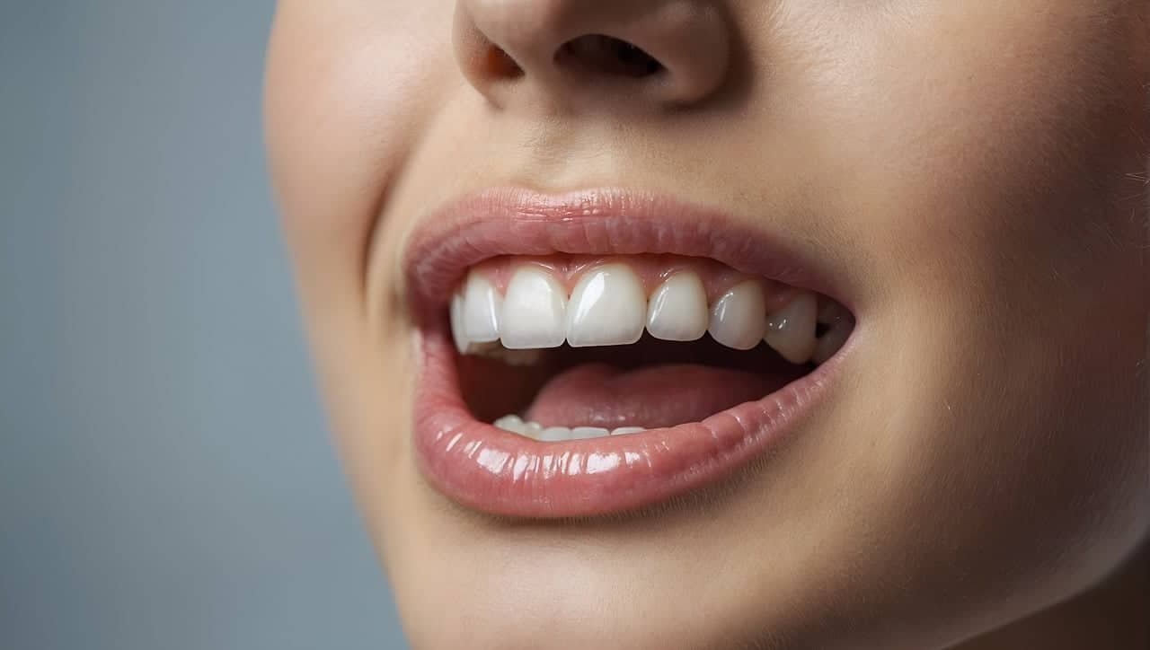 Teeth of a woman with Composite vs Laminate (porcelain) veneers